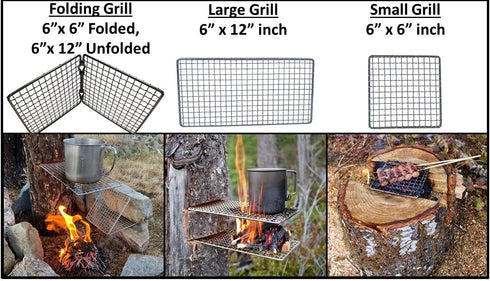 Portable Bushcraft Stainless BBQ Cooking Grill Grate, Bamboo Cutting Board, Burlap Bag, Mini Knife, Fire Starter Kits. Camping, Campfires, Backpac...